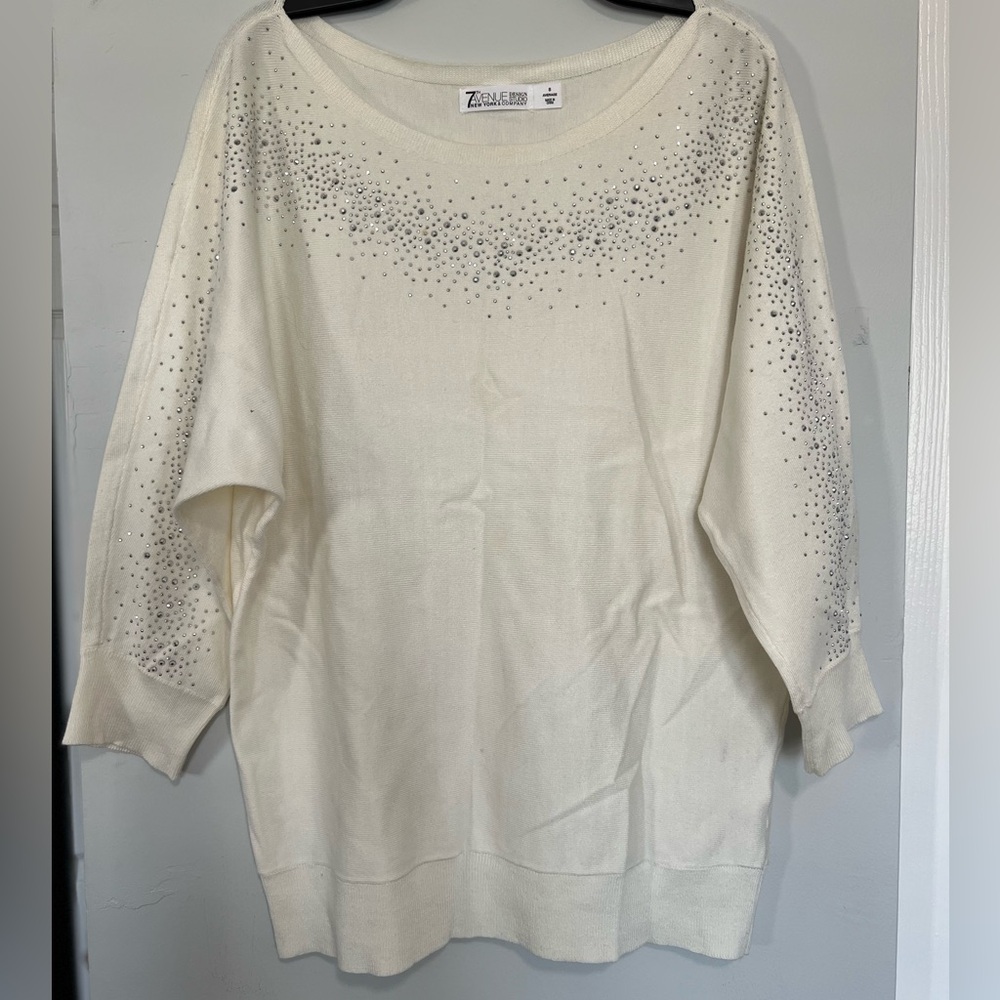 7th Ave NY & Comp Cream Sweater with embelisshed Silver Accents